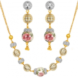 22K Gold Two-Toned Floral Necklace and Earring Set